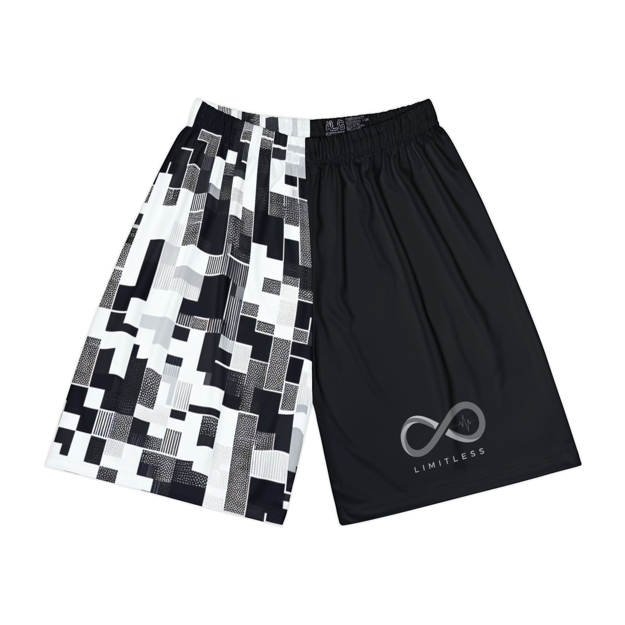 “ Limitless” 50/50 Basketball Shorts (Black & White 2)