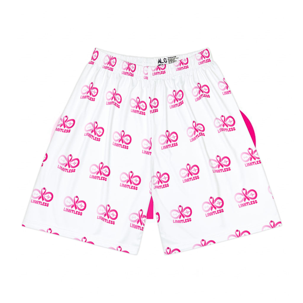 “Limitless” Breast Cancer Awareness Basketball Shorts (White)