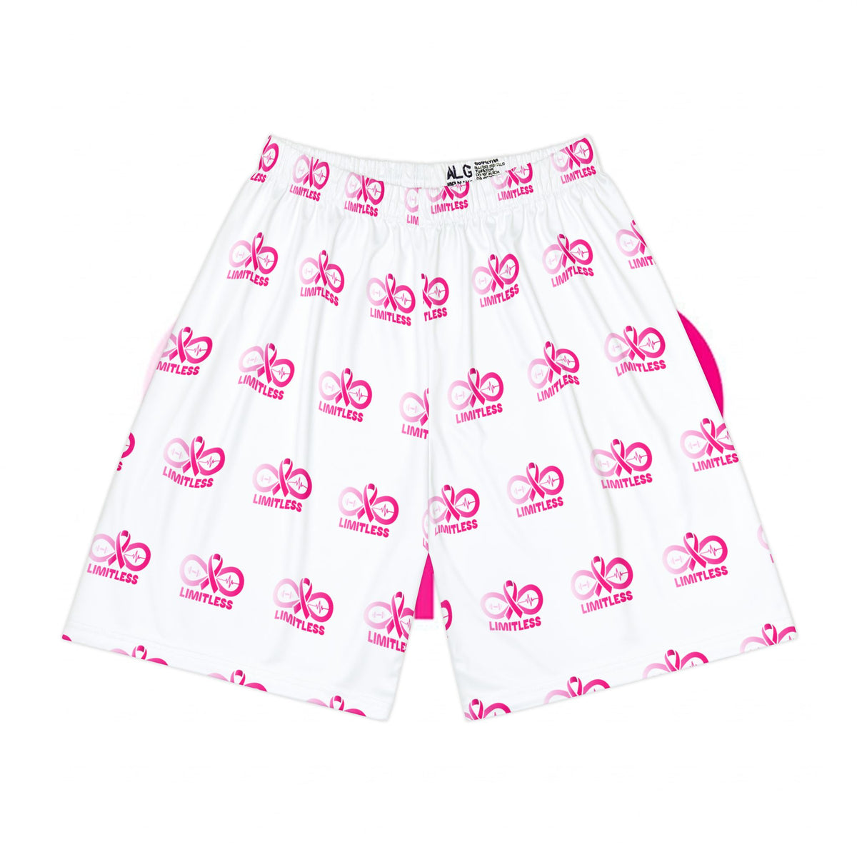 “Limitless” Breast Cancer Awareness Basketball Shorts (White)