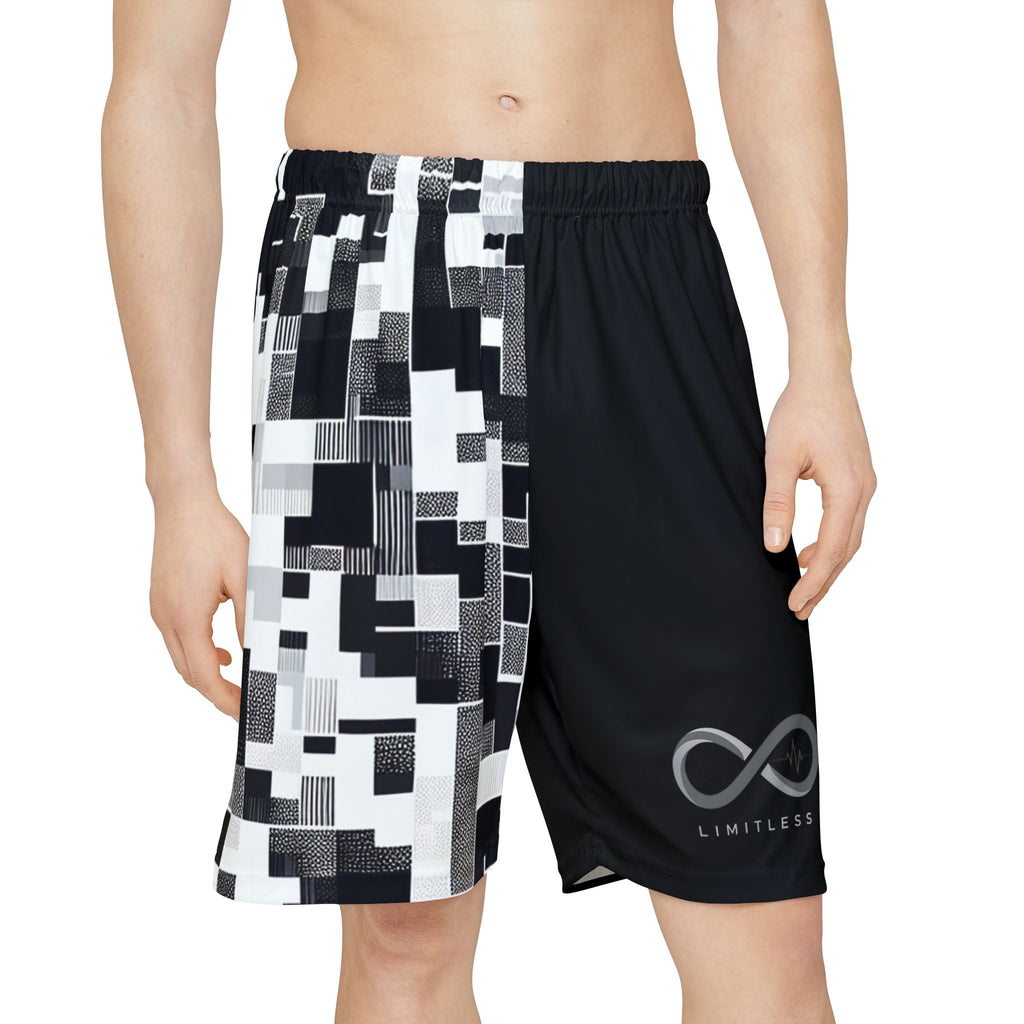 “ Limitless” 50/50 Basketball Shorts (Black & White 2)