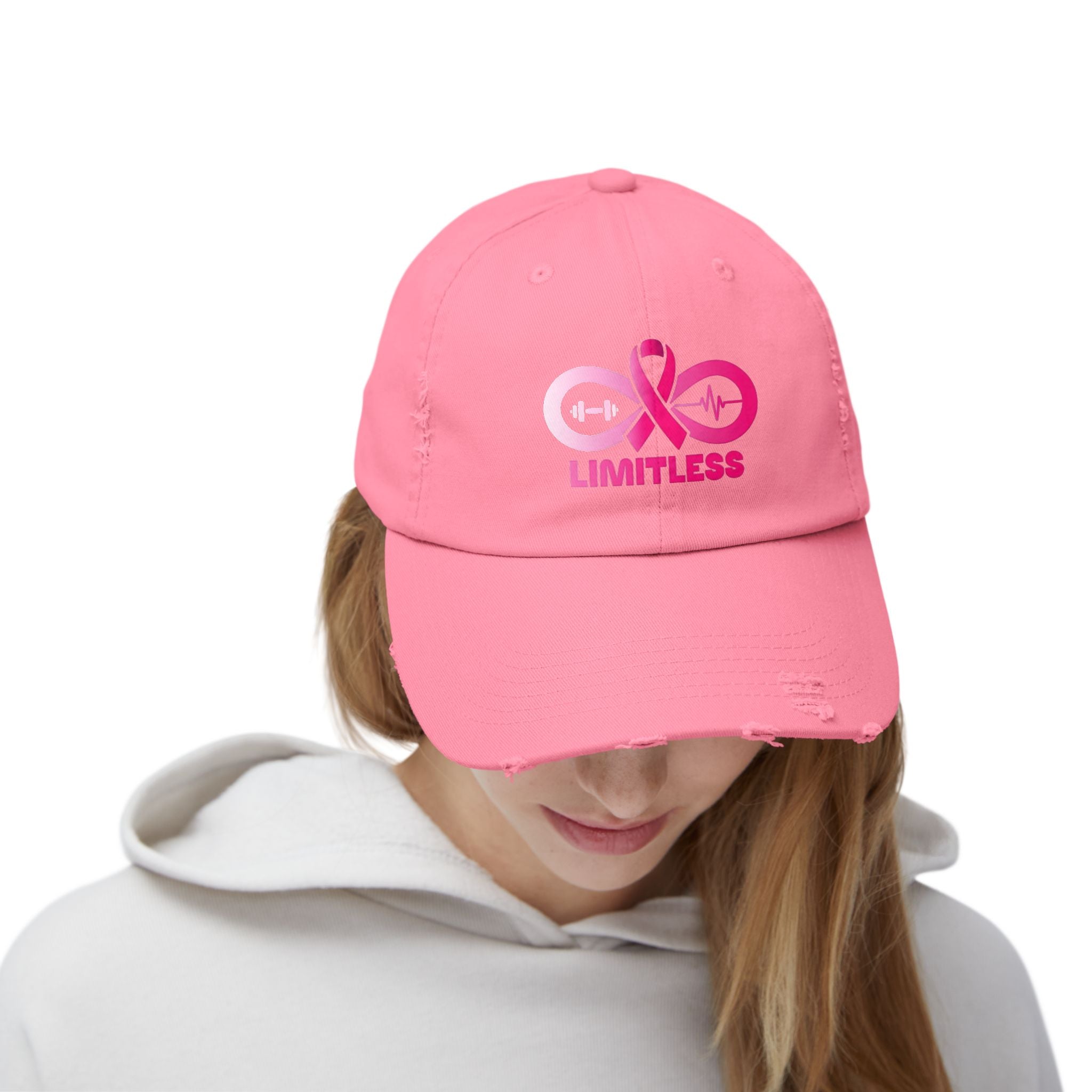 “Limitless” “Breast Cancer Awareness” Unisex Distressed Cap
