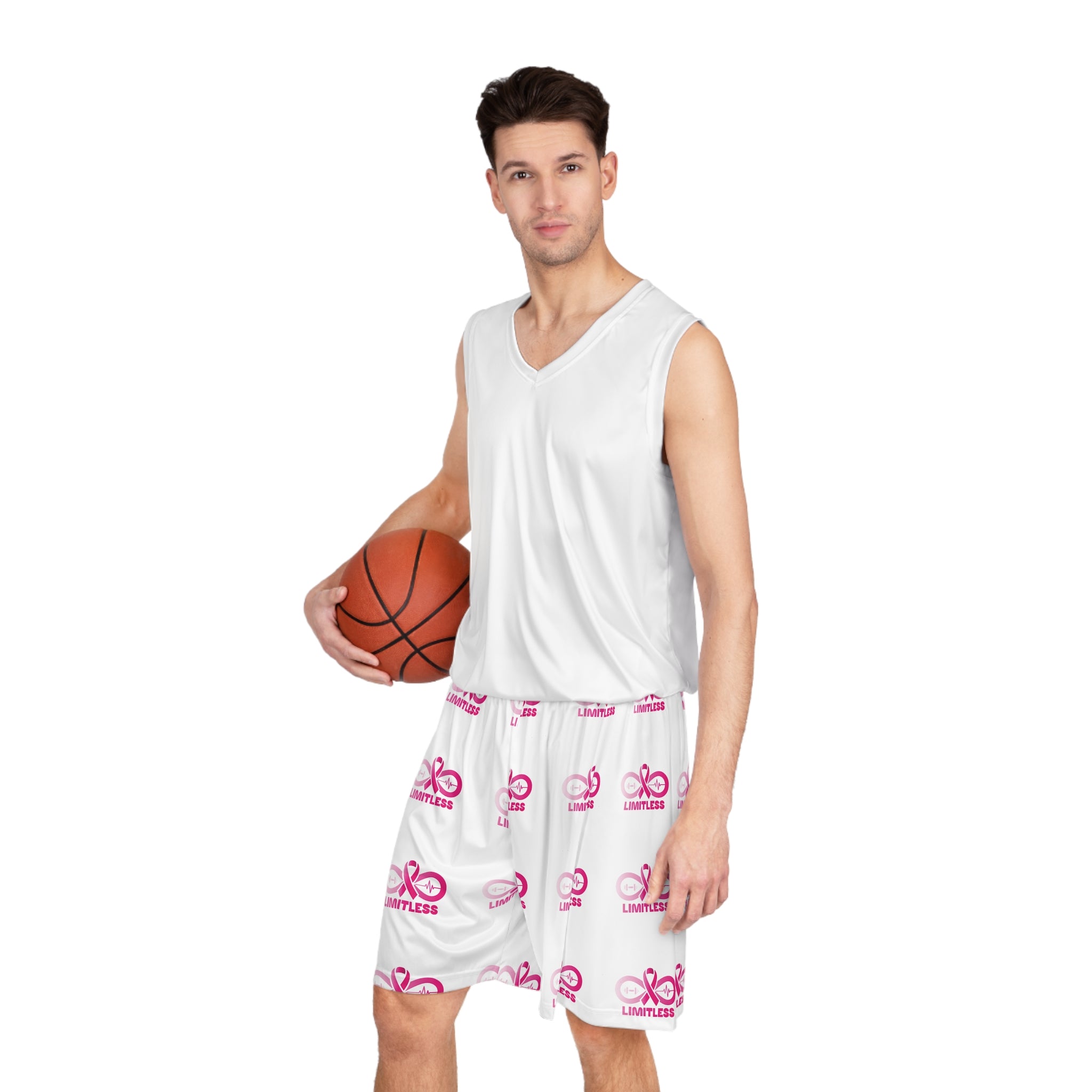 “Limitless” “Breast Cancer Awareness” Basketball Shorts (White)