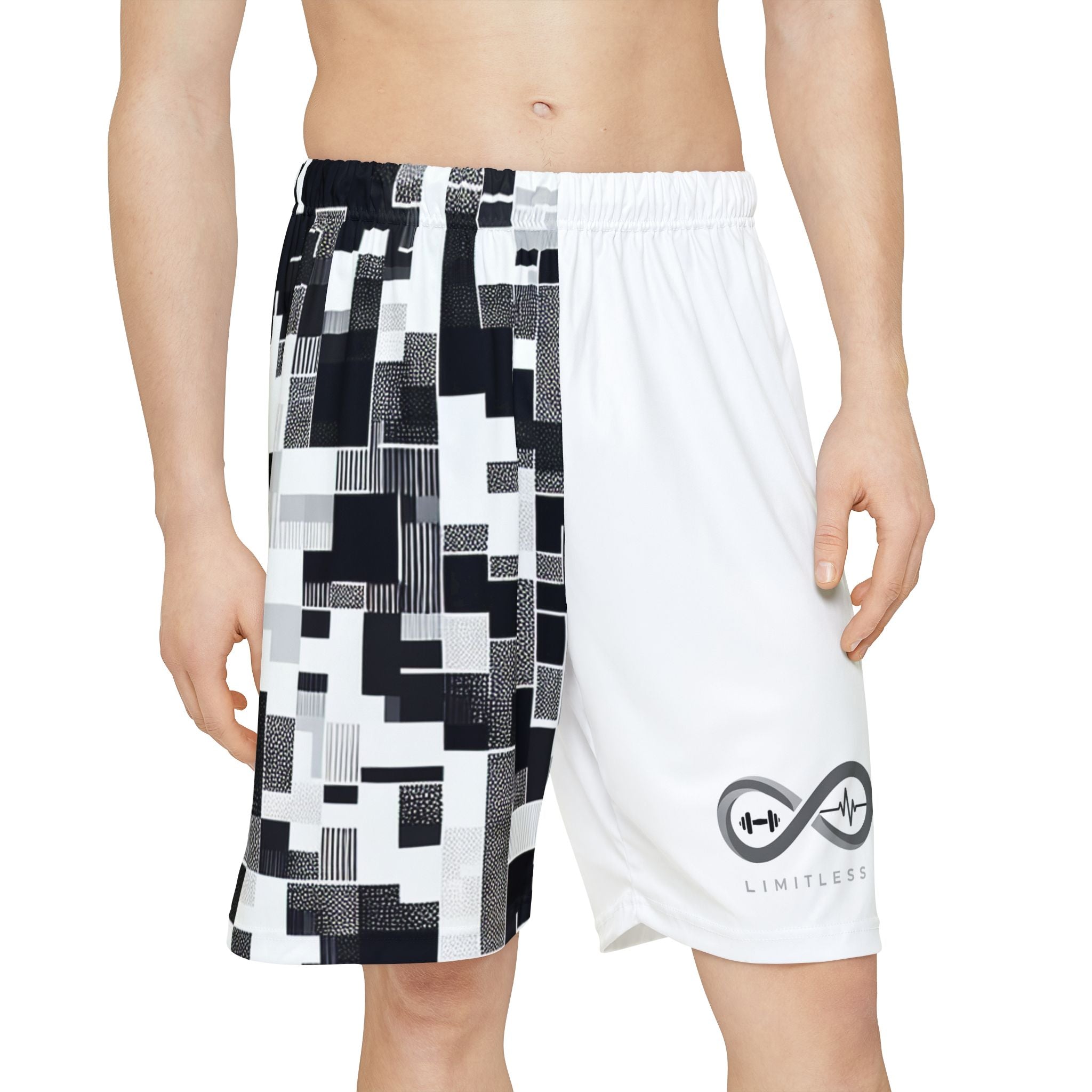 “Limitless” 50/50 Basketball Shorts (Black & White)