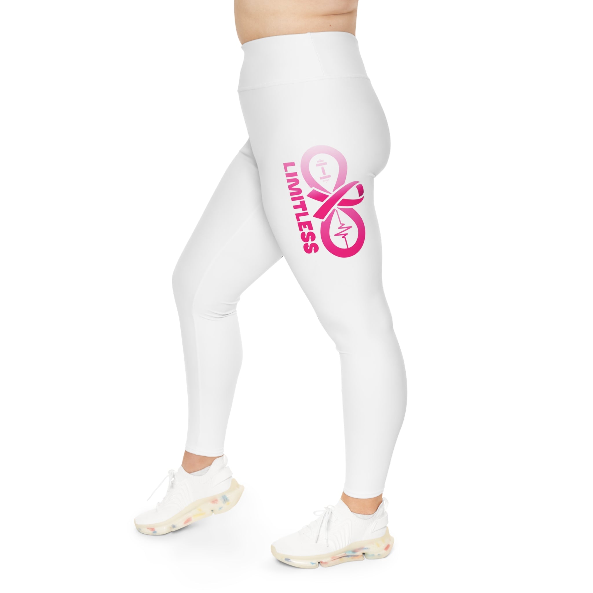 “Limitless” More to Love “Breast Cancer Awareness” Leggings (White)