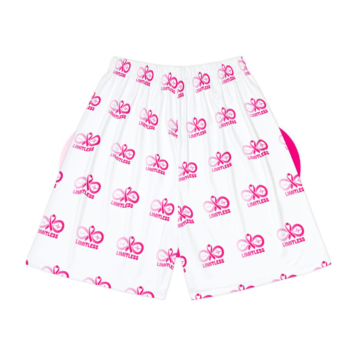 “Limitless” Breast Cancer Awareness Basketball Shorts (White)