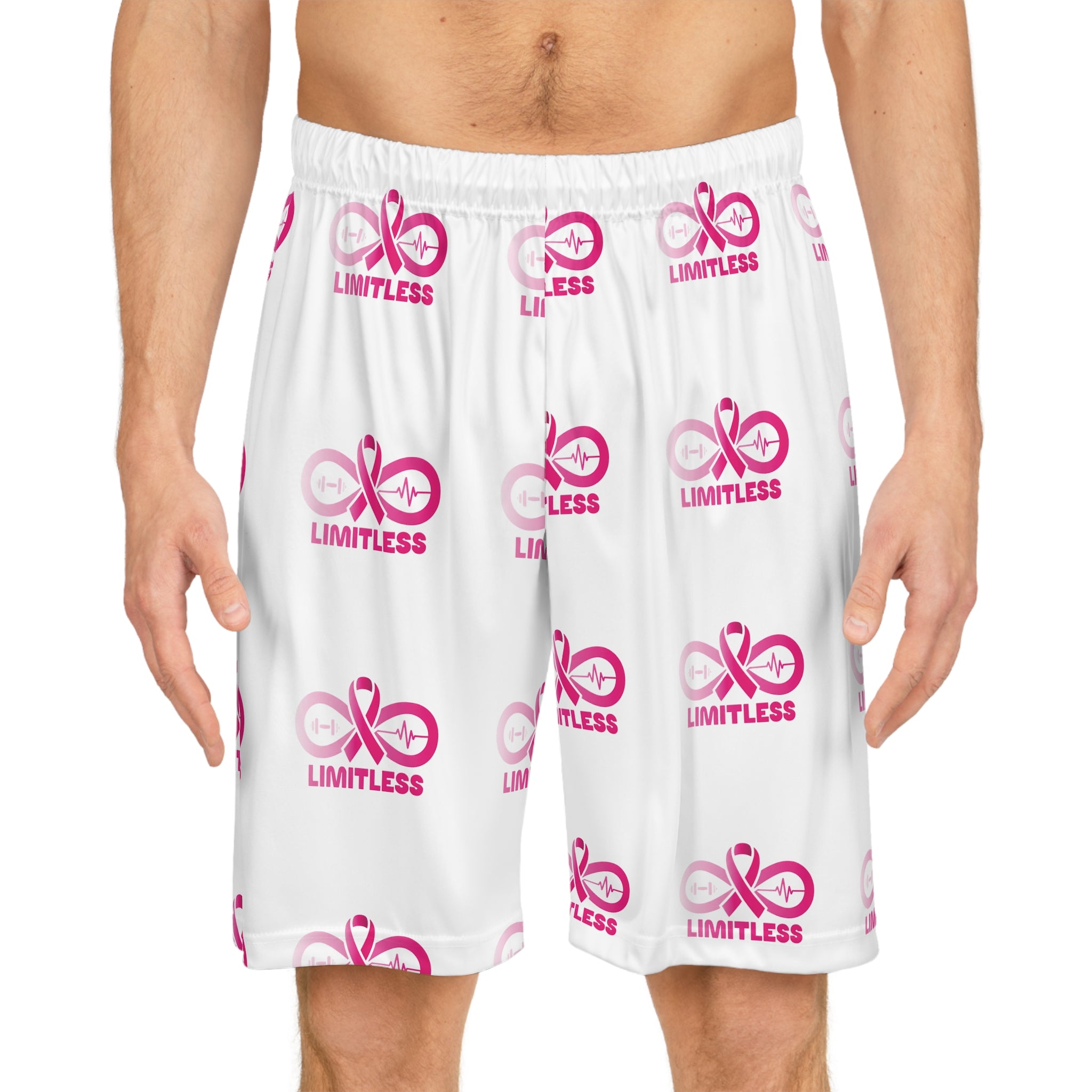 “Limitless” “Breast Cancer Awareness” Basketball Shorts (White)