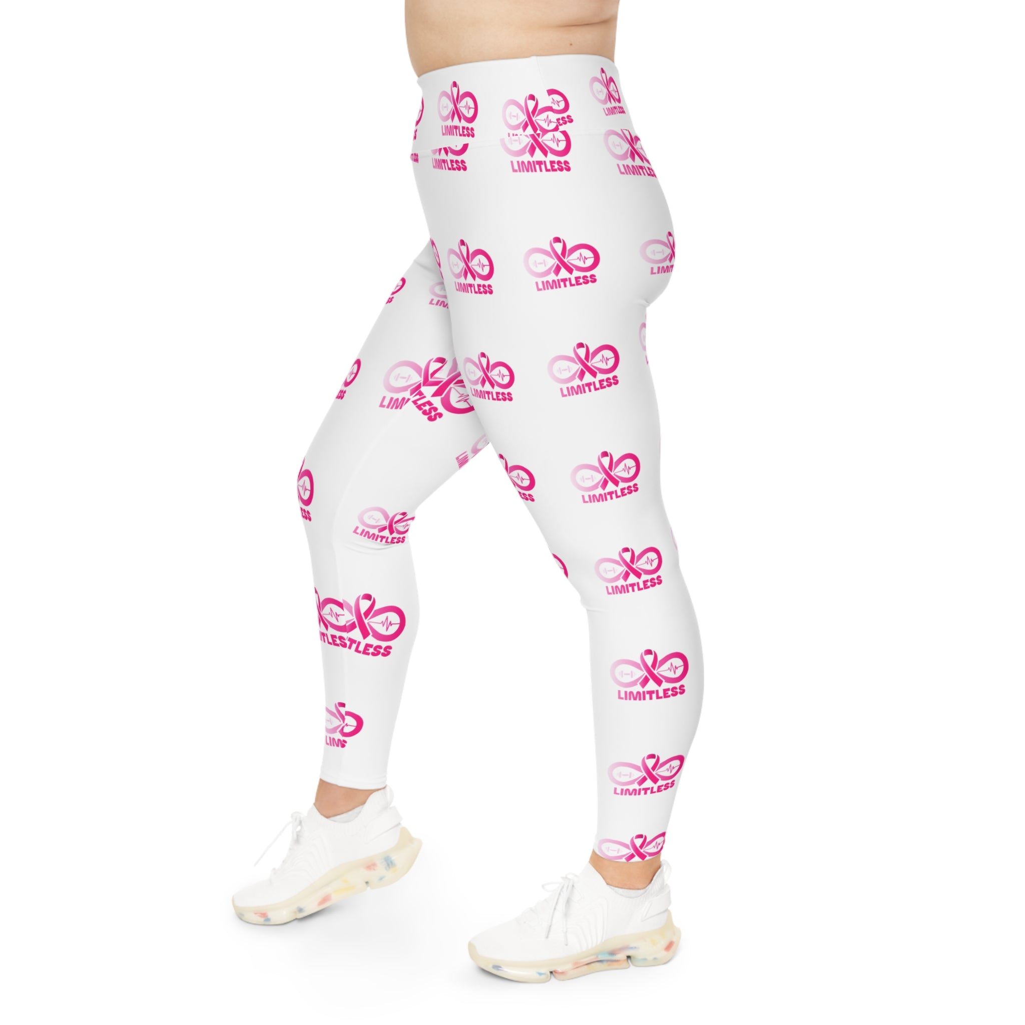 “Limitless” More to Love “Breast Cancer Awareness” Leggings (White)